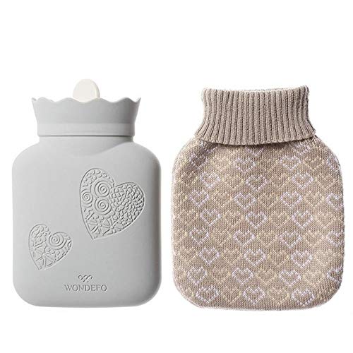 LICHUAN Reusable Silicone Hot Water Bottle - Microwave Safe Heating Pad for Pain Relief, Portable Hand Warmer with Soft Cover - Perfect Winter Gift for Women & Girls (Grey, Small) - Ideal for Cold Weather, Menstrual Cramps & Outdoor Activities