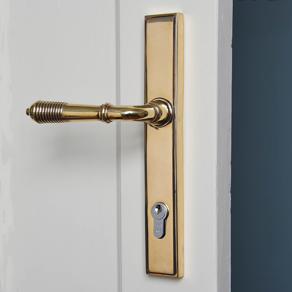 Vintage Polished Antique Brass Reeded Multi-Point Lever Lock Door Handles - Secure & Stylish Entryway Solution for Homes, Offices & Commercial Spaces