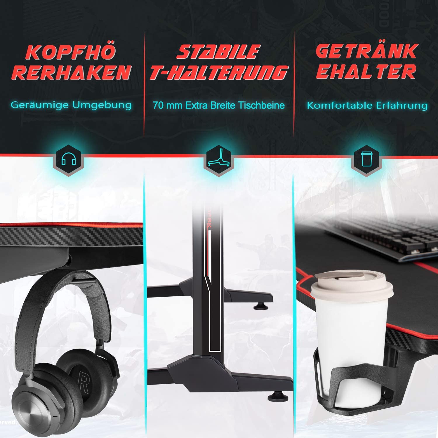 Homall 140cm Racing Style Gaming Desk - Ergonomic T-Shaped Computer Table for PC Gaming with Mouse Pad, Black | Perfect for Esports, Streaming & Home Office Setup