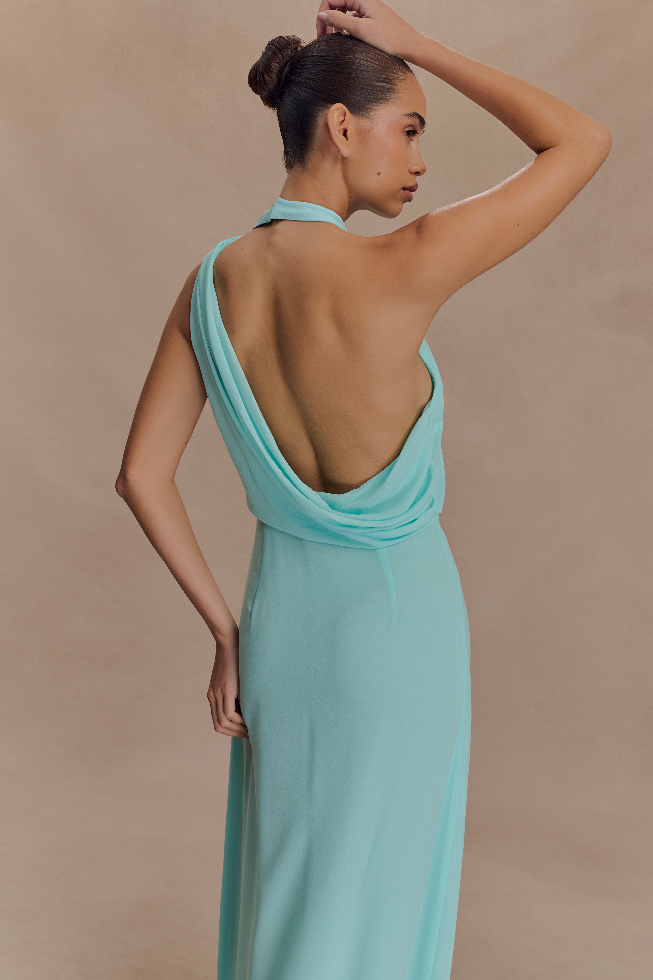 Galia Cowl Neck Maxi Dress in Lagoon - Elegant Long Flowy Dress for Women, Perfect for Weddings, Parties & Special Occasions