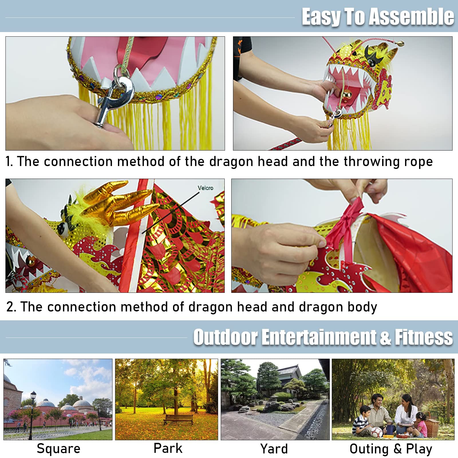 Elderly Dragon Dance Ribbon - 6m/20ft Extra Long Silk Flowy Spinning Dance Poi Streamer for Spring Outings, Party Celebrations & Chinese Cultural Performances (Blue)