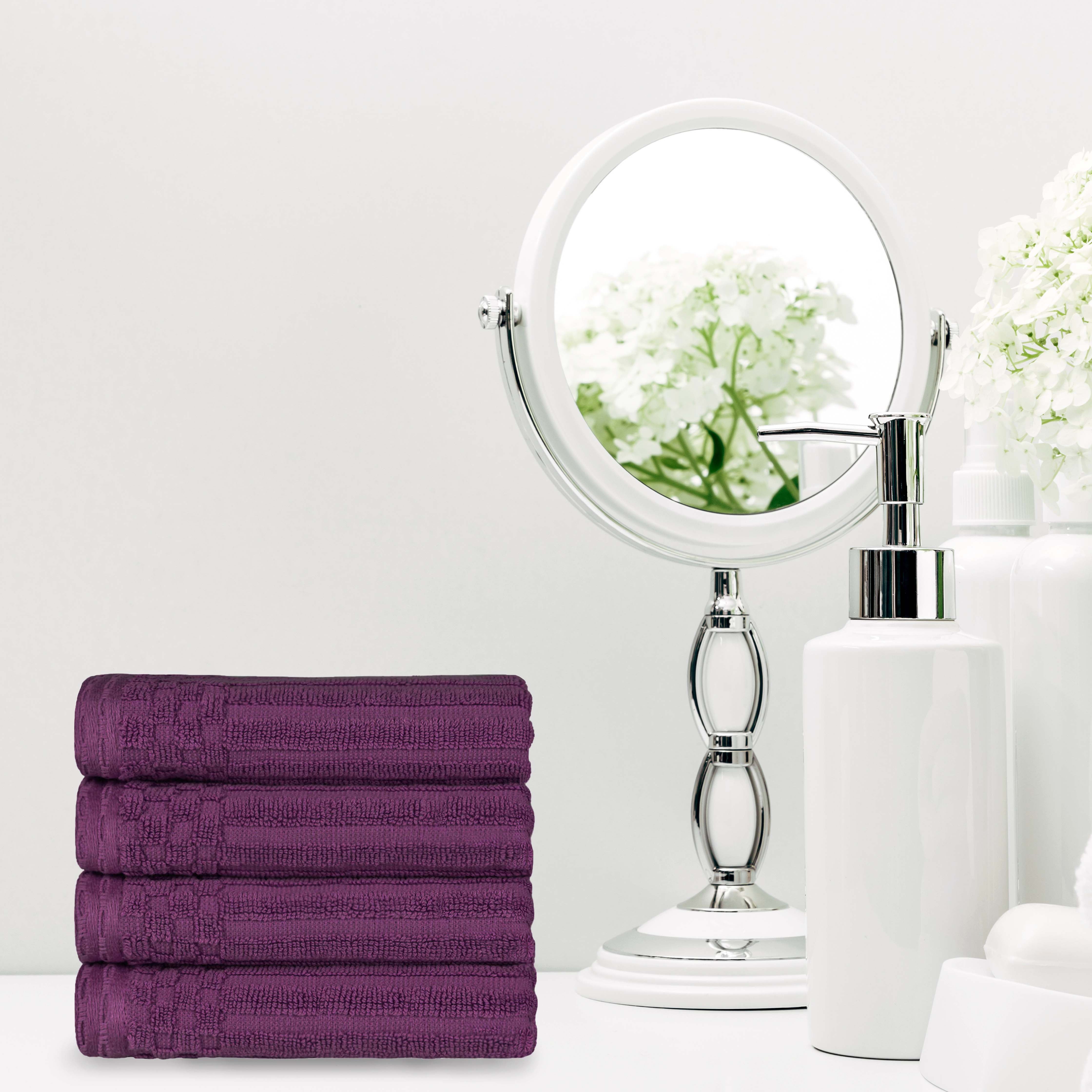 Premium Cotton Ribbed Textured Hand Towels - Ultra Absorbent 4-Piece Bath Towel Set for Kitchen, Bathroom & Gym - Soft Quick-Drying Guest Towels