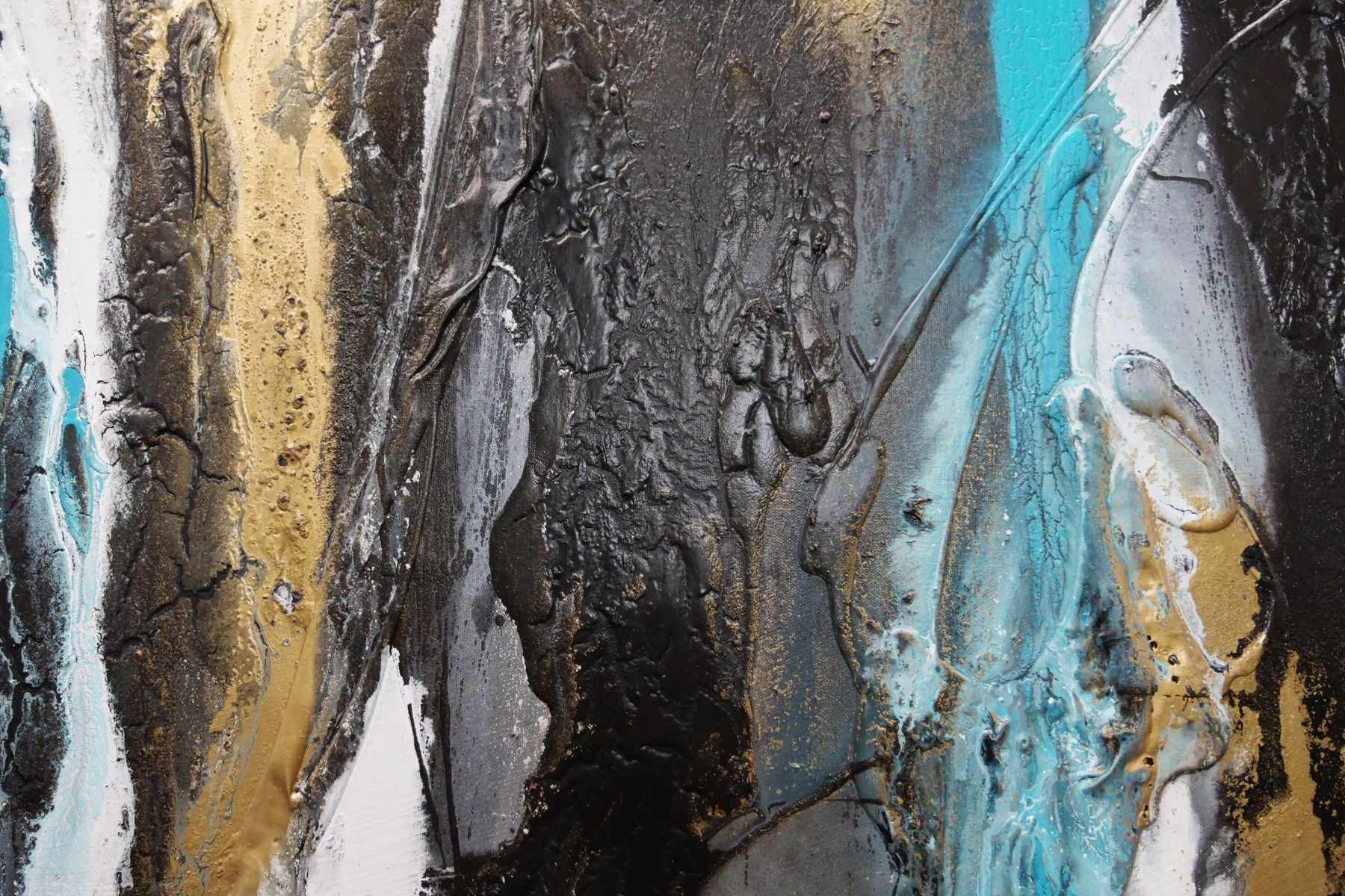 Golden Teal 190cm x 100cm Black Teal Gold Textured Abstract Canvas Wall Art - Modern Home Decor for Living Room, Bedroom, Office
