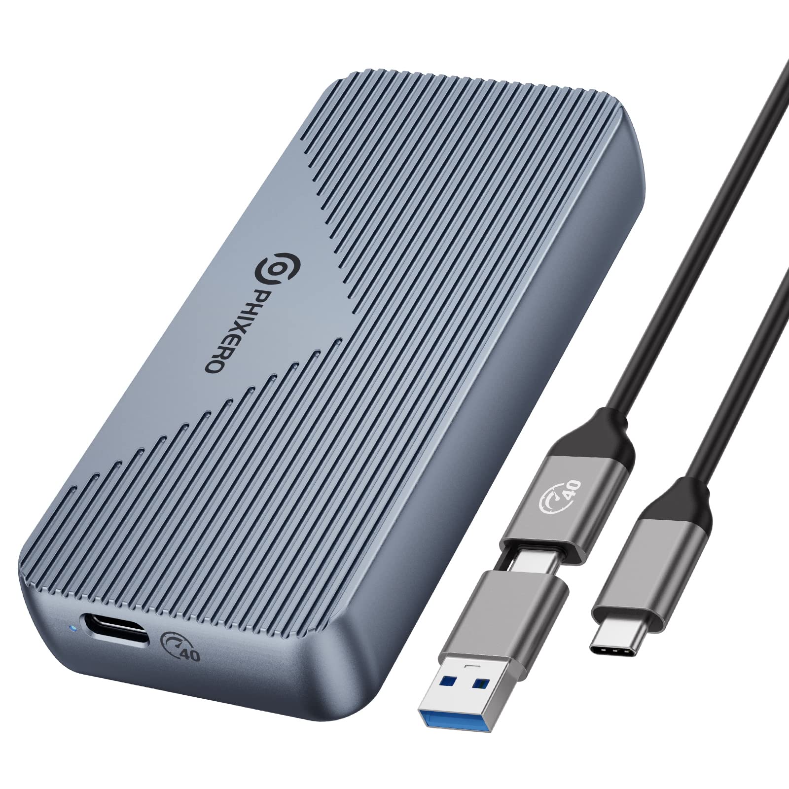 PHIXERO M.2 NVMe SSD Enclosure - USB 4.0 40Gbps High-Speed External Hard Drive Case with UASP Support | Compatible with 2280 M-Key NVMe SSDs, Thunderbolt 3/4, USB 3.2/3.1/3.0 & Type-C | Perfect for Gaming, Video Editing & Data Backup