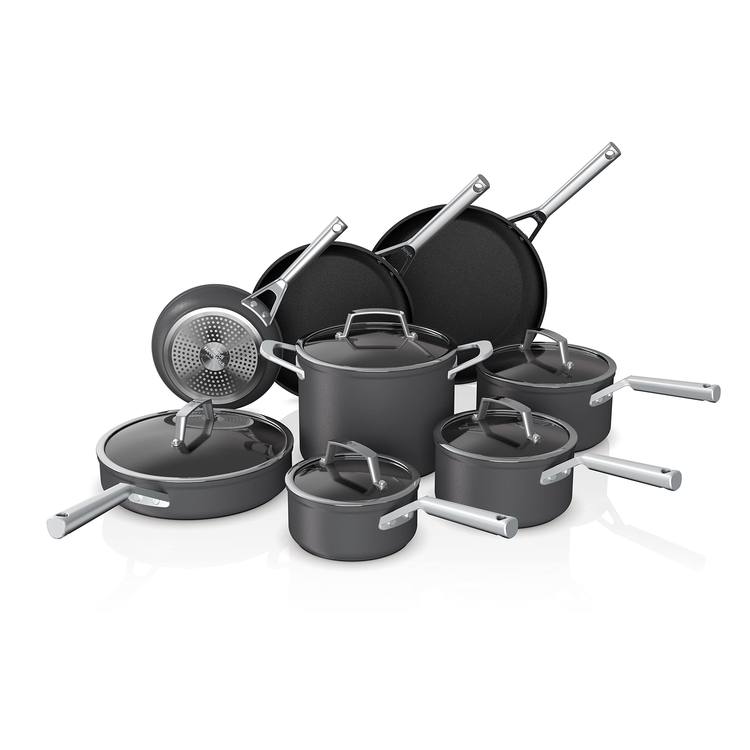 Ninja C39600 Foodi NeverStick Premium Hard-Anodized 13-Piece Cookware Set - Nonstick, Durable, Oven Safe to 500°F, Grey - Perfect for Frying, Sautéing, Baking & Everyday Cooking