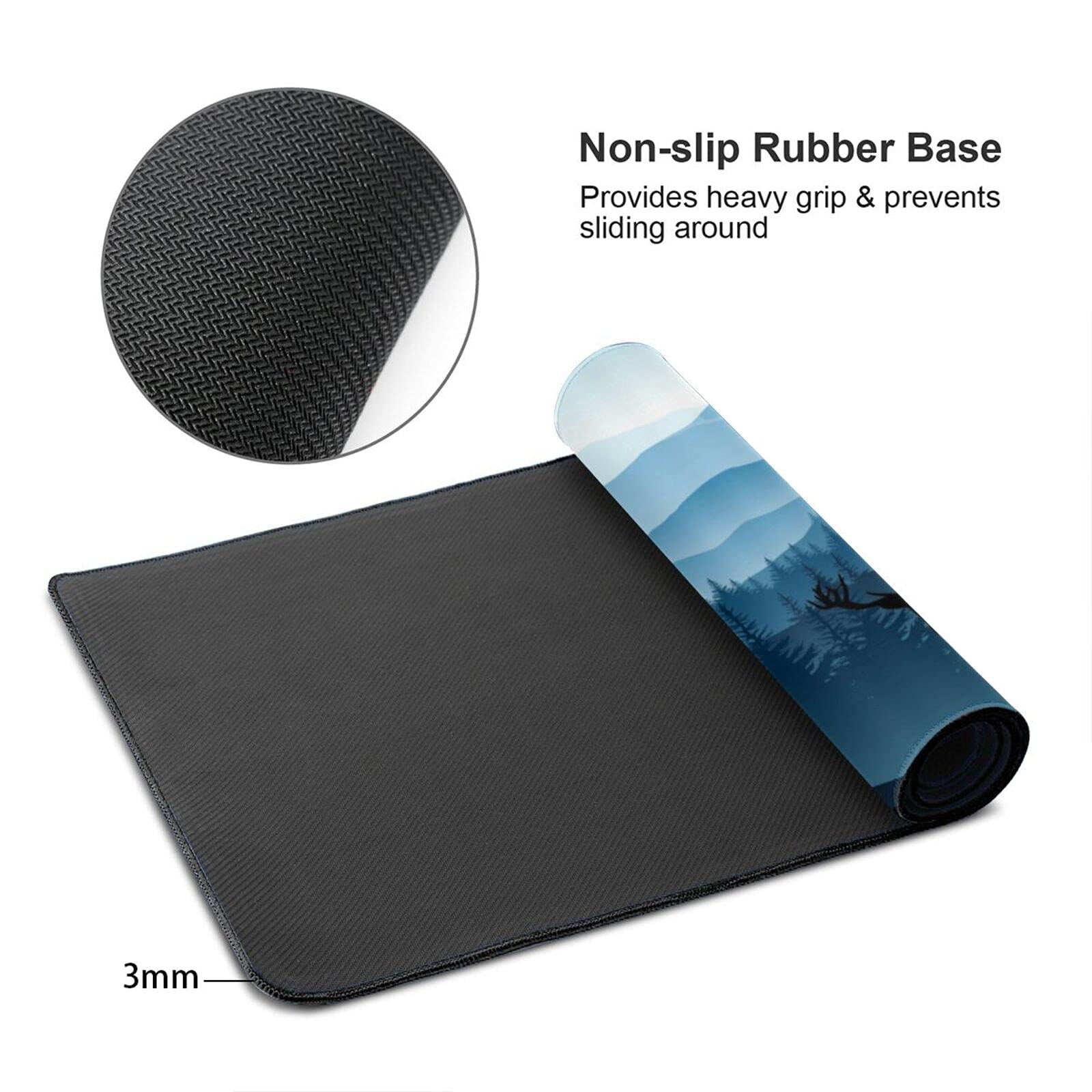 Large Gaming Mouse Pad 31.5x11.8 Inches - Non-Slip Rubber Base & Stitched Edges - Extended Desk Mat for PC, Laptop Gaming - Forest Blue Mountains Design - Perfect for Esports, Office Work & Home Use