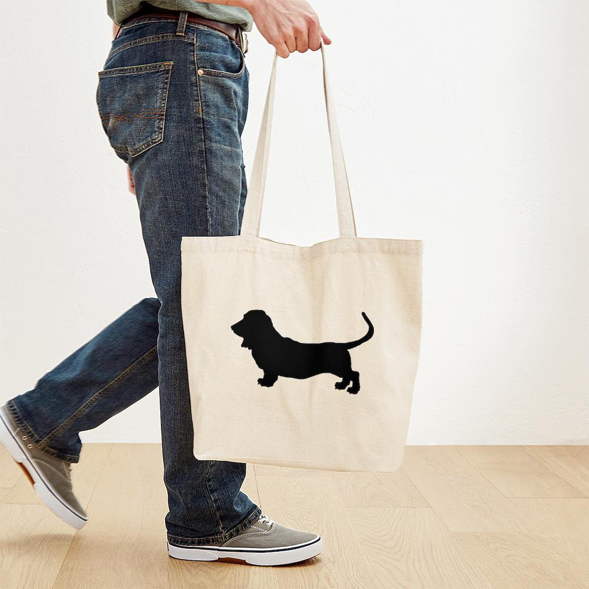 Basset Hound Silhouette Canvas Tote Bag - Eco-Friendly Reusable Shopping Bag for Groceries, Beach & Daily Use | Durable Natural Cotton Carryall