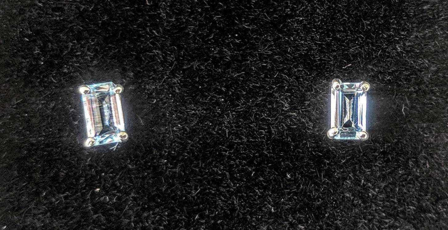 Natural Aquamarine Emerald Cut Stud Earrings - Solid Sterling Silver or 14K Gold (Yellow/White/Rose) - 5x3mm & 10x8mm Birthstone Jewelry - Perfect for March Birthdays, Anniversaries & Everyday Elegance