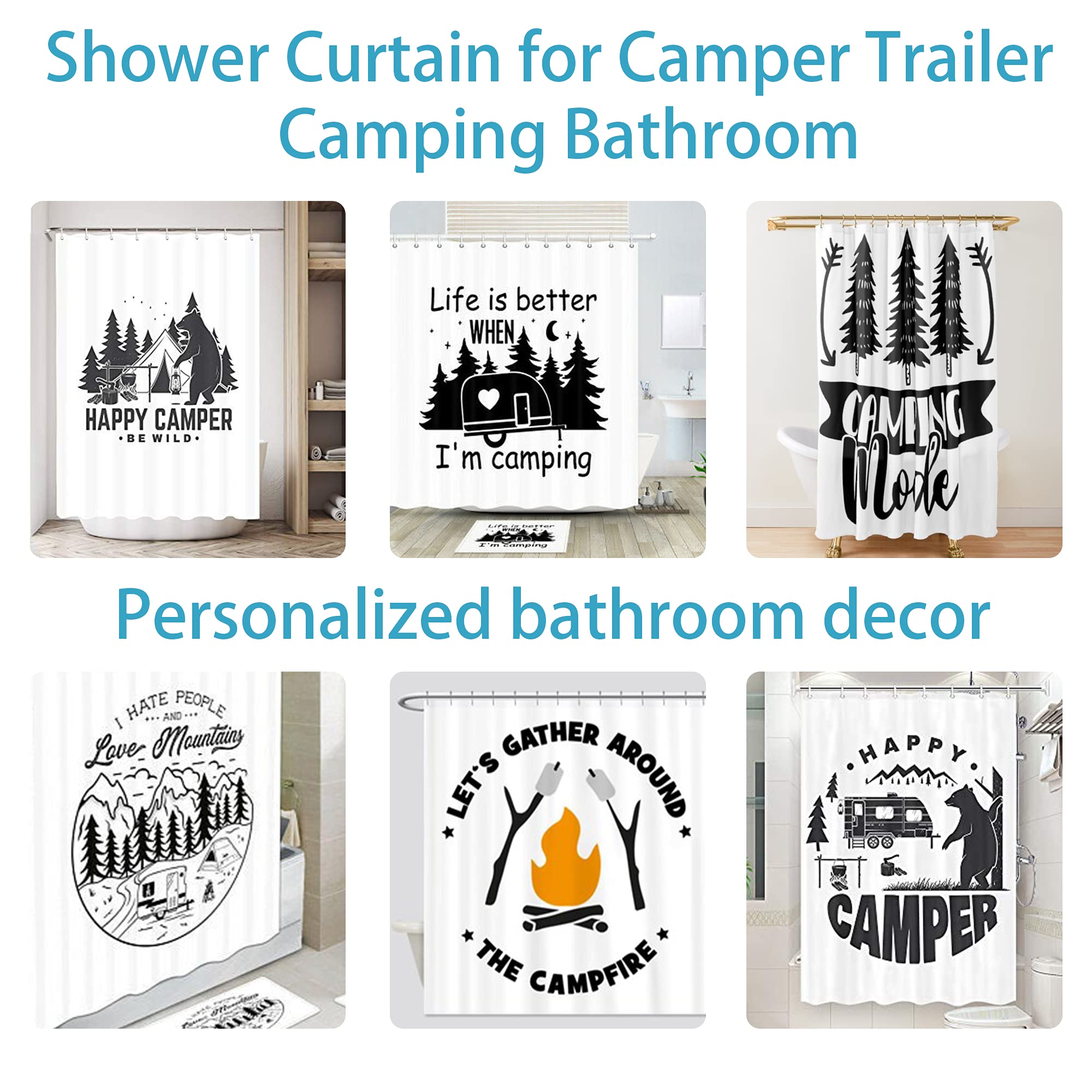 Custom RV Shower Curtain with Family Name - Happy Camper Decor for Travel Trailers | Camping Must-Haves