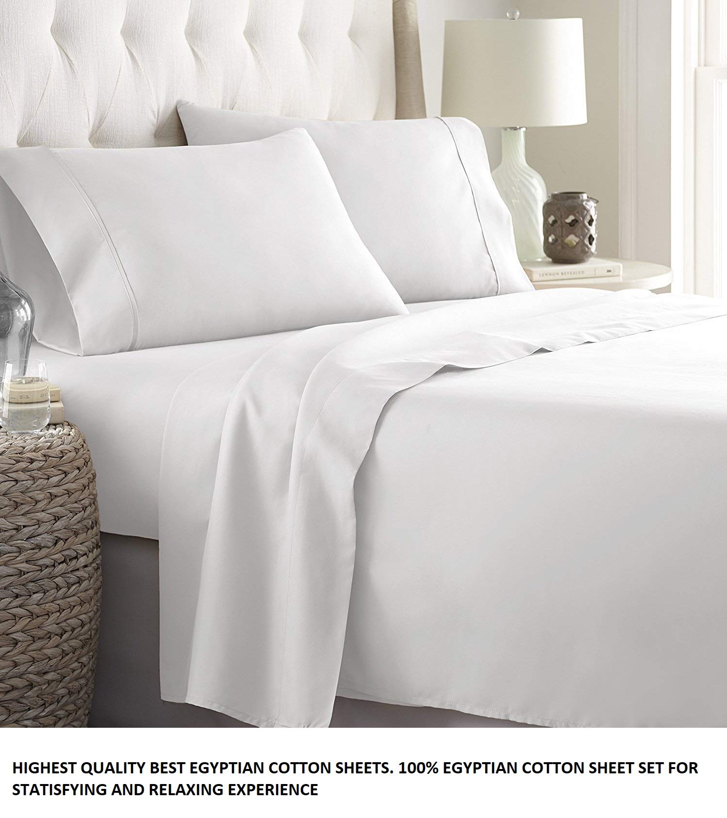 Luxury 600 Thread Count Short Queen Sheet Set - 100% Egyptian Cotton 4-Piece Bedding with 15