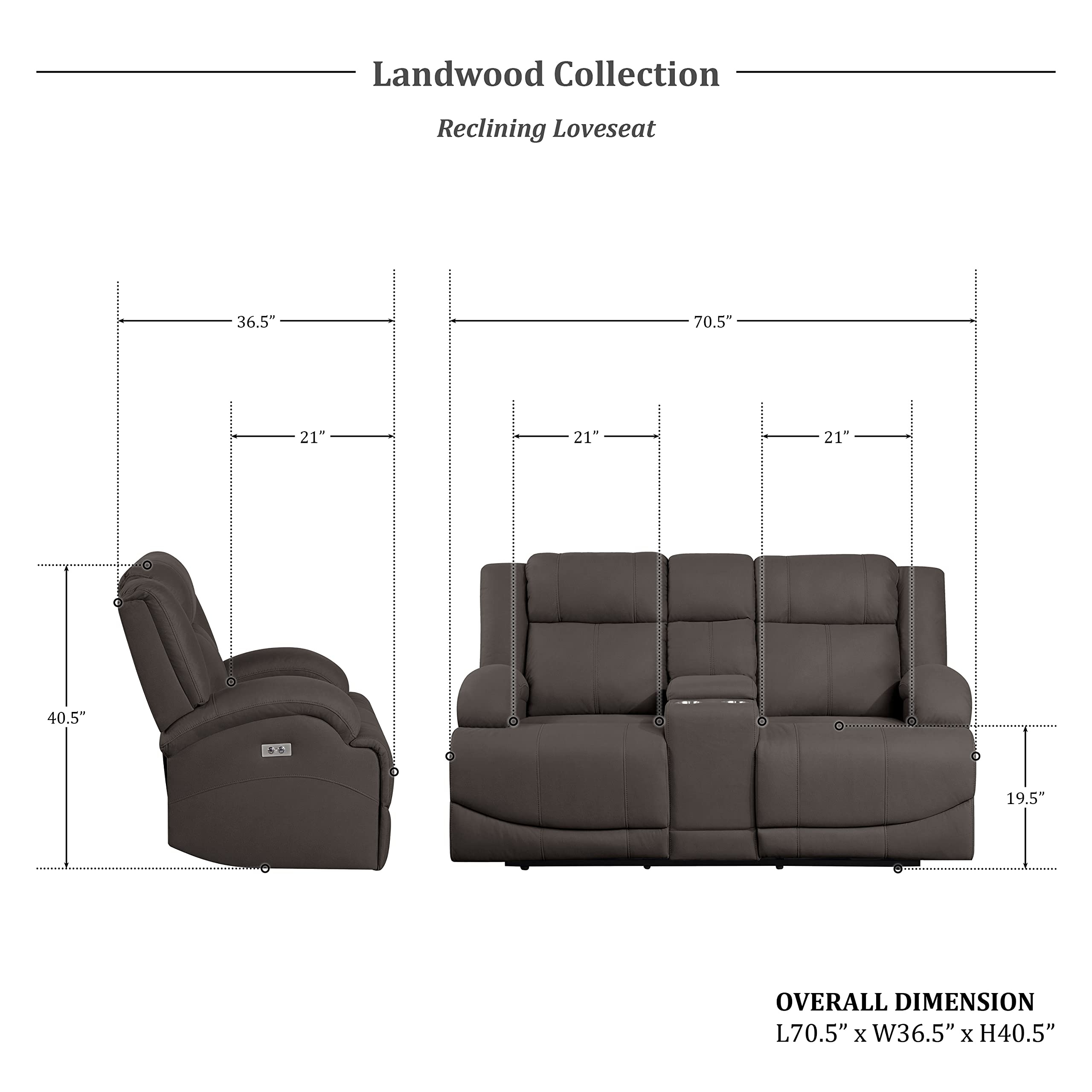 Lexicon Landwood Power Double Reclining Loveseat - Chocolate Brown Faux Leather - Comfortable Living Room Furniture for Small Spaces, Perfect for Movie Nights and Relaxing