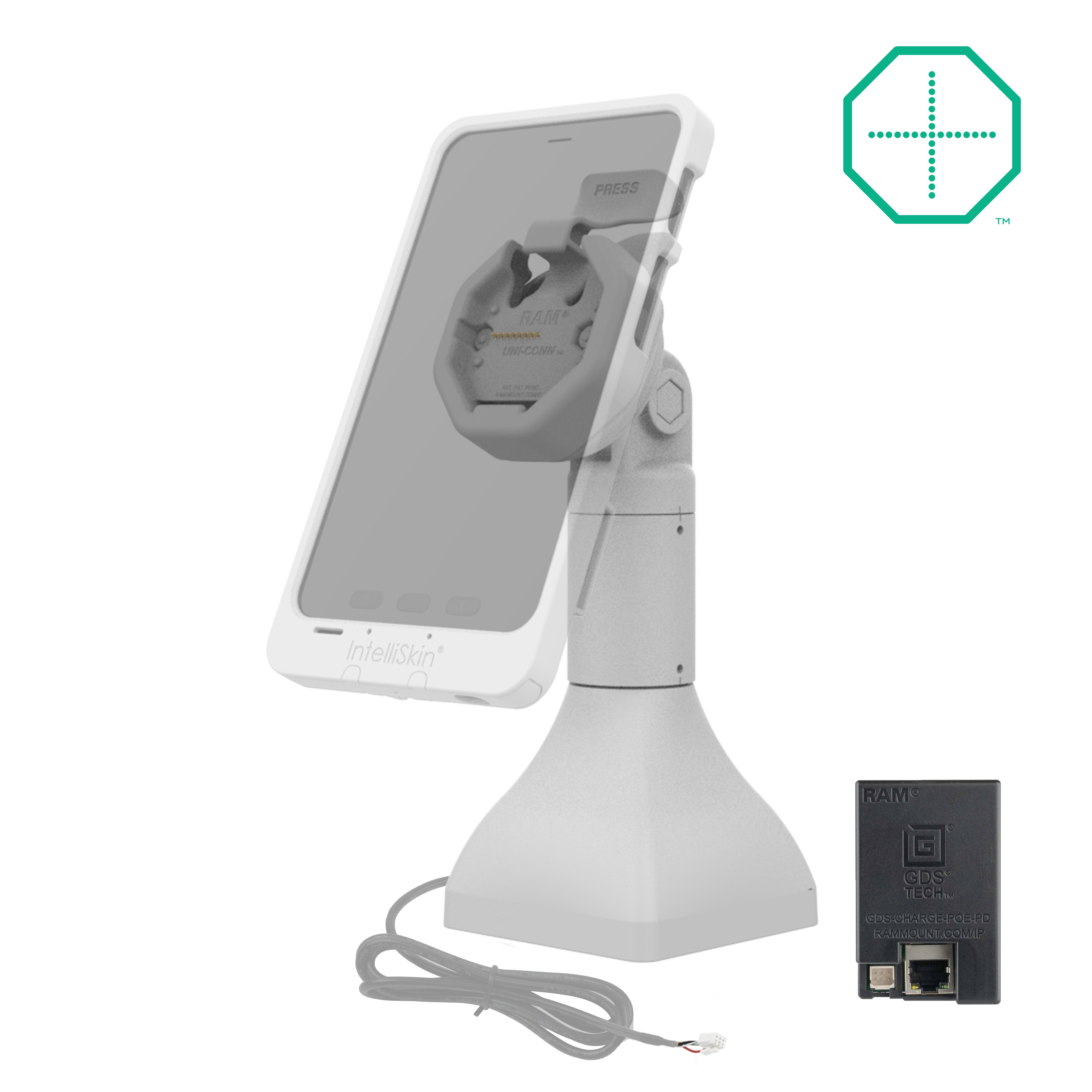 GDS® Uni Conn™ Powered 7 Pedestal Dock with PoE - Gray Ethernet Docking Station for Office & Home Workspace (RAM GDS DOCK D11 7 U3E GRY) - Perfect for Multi-Device Charging & Network Connectivity