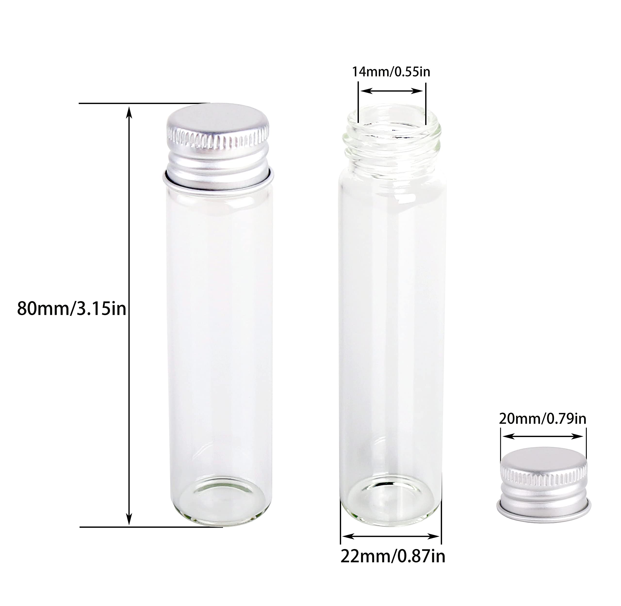 MaxMau 100-Pack 20ml Small Glass Bottles with Screw Top Metal Lids - Mini Vials & Jars for Beads, Glitter, Seeds, Essential Oils - Perfect for DIY Crafts, Jewelry Making & Sample Storage