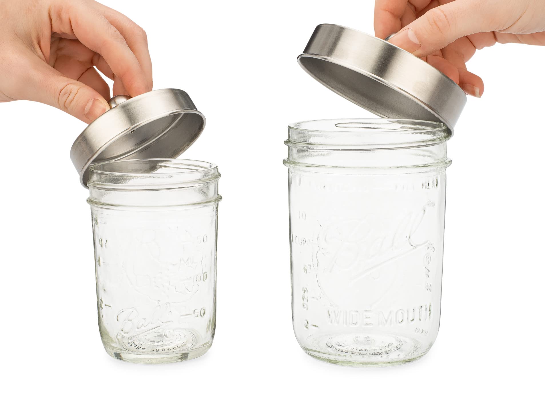 Jarmazing Apothecary Lid Storage Set with Ball Mason Jars - Farmhouse Home Decor for Vanity, Bathroom & Kitchen Organization - Stainless Steel 2-Pack - Perfect for Bath Essentials, Spice Storage & Office Supplies