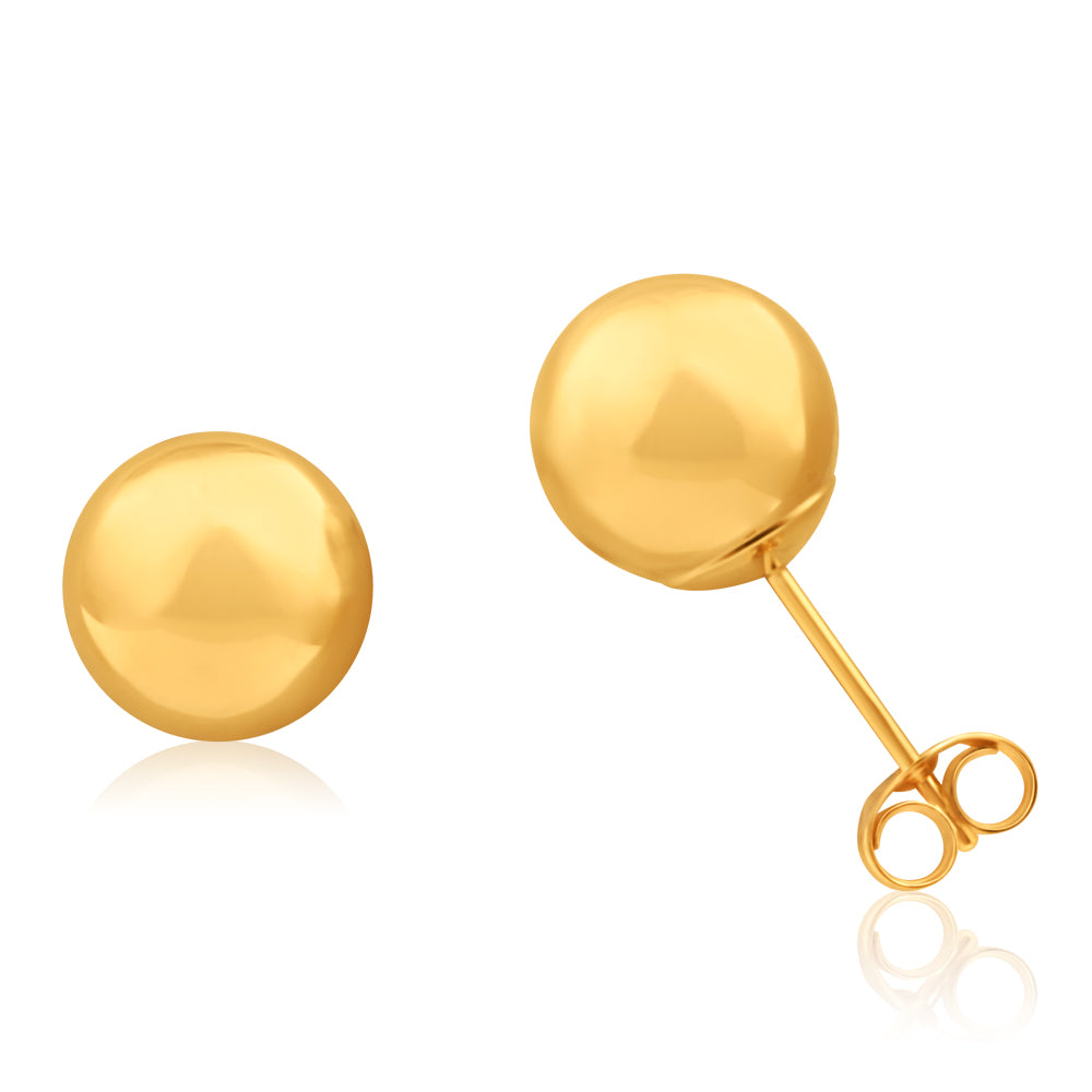 9ct Yellow Gold 8mm Ball Stud Earrings for Women - Classic & Elegant Jewelry for Everyday Wear, Parties & Gifts