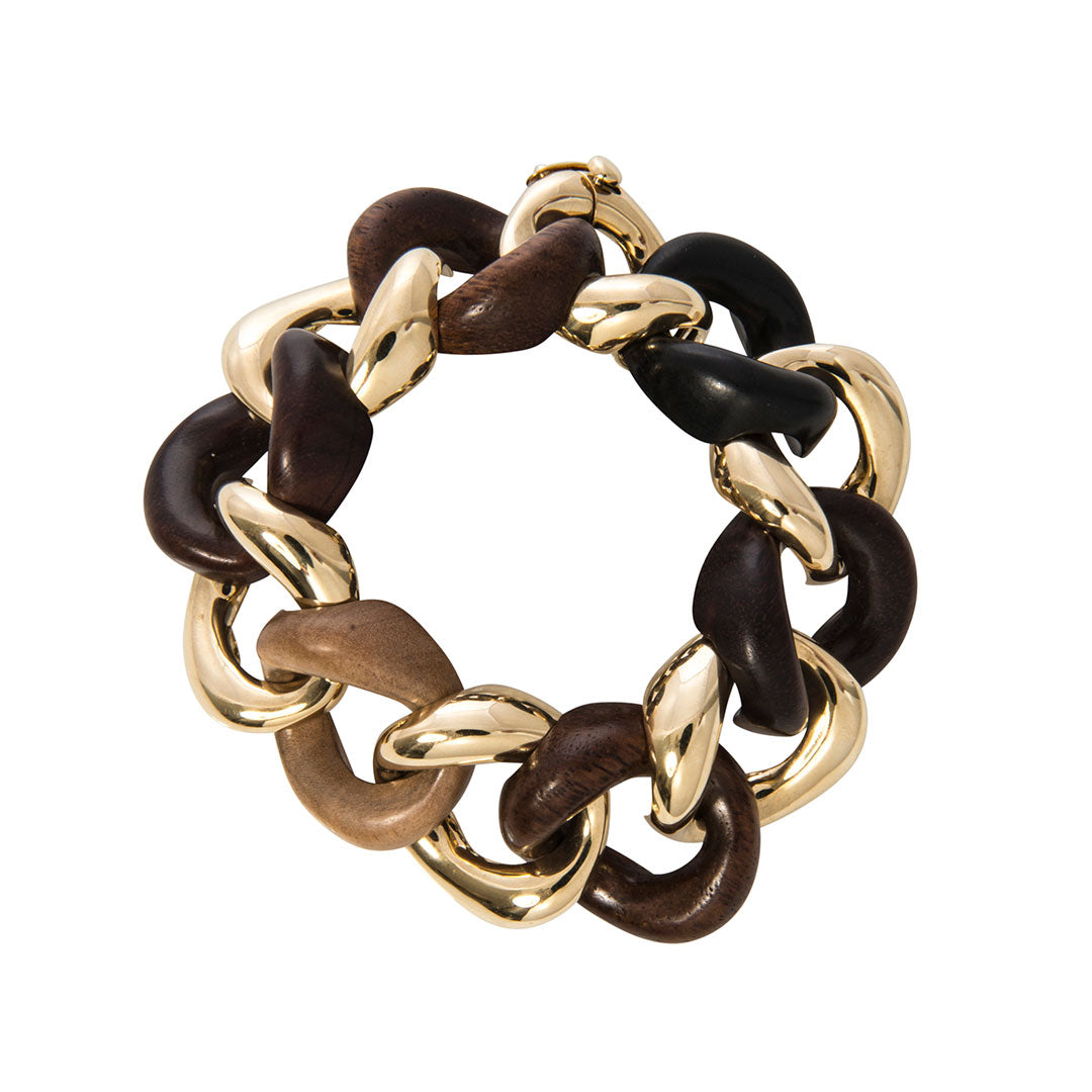 Seaman Schepps Multi Wood Classic Medium Link Bracelet – Stylish Wooden Beaded Bracelet for Women, Handmade Jewelry for Casual & Formal Wear – Perfect for Office, Parties & Everyday Fashion