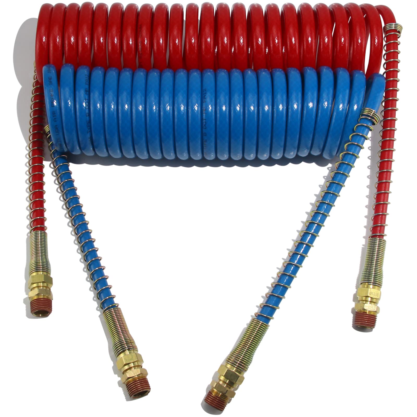 Semi Truck Air Brake Lines - 15' Coiled Air Hoses with 12
