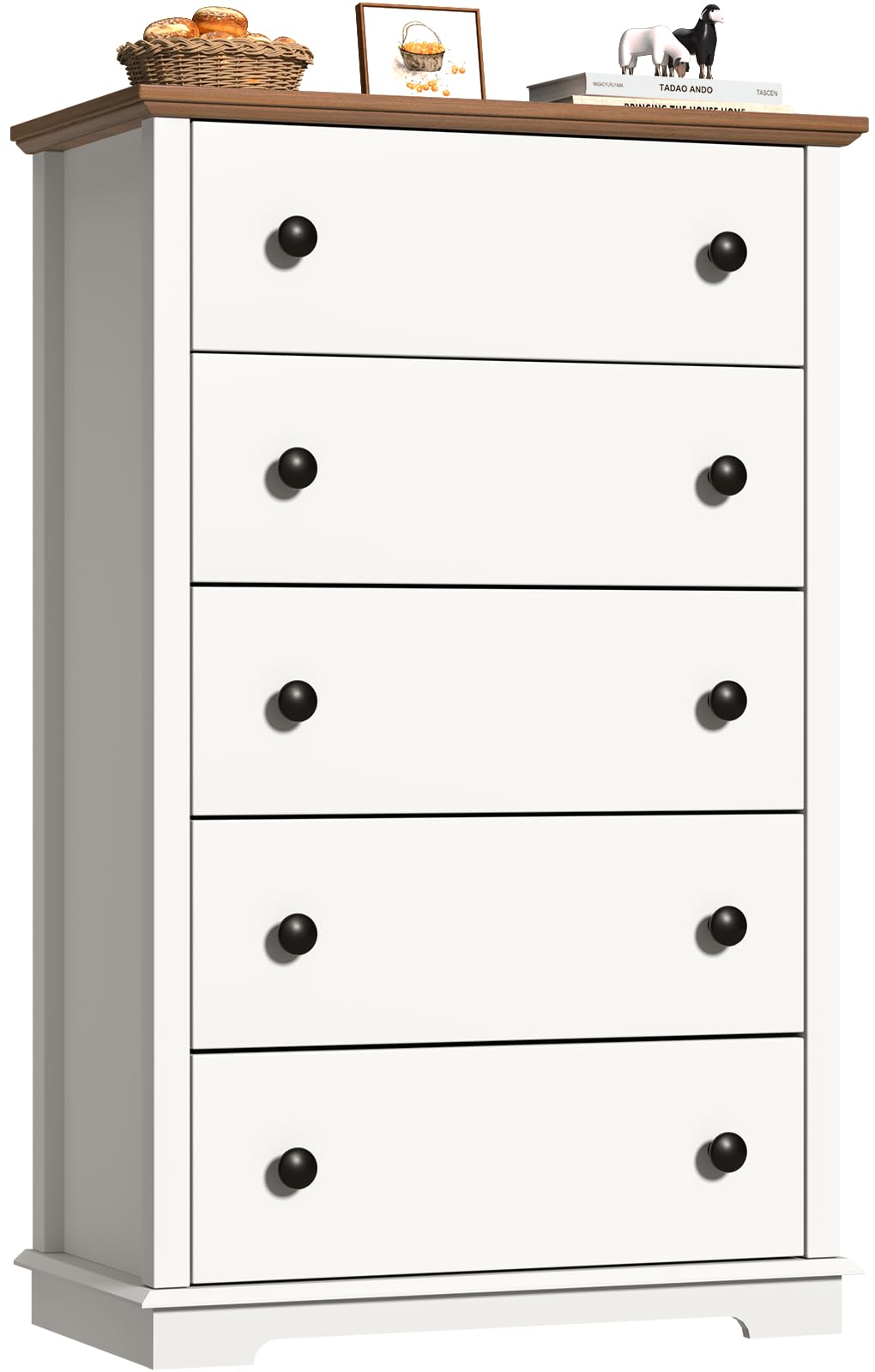 HIFYOBRO 5-Drawer Dresser with Double Anti-Tip Safety, White Wooden Chest of Drawers for Bedroom, Living Room & Entryway - Sturdy Storage Solution for Clothes, Toys & Home Organization