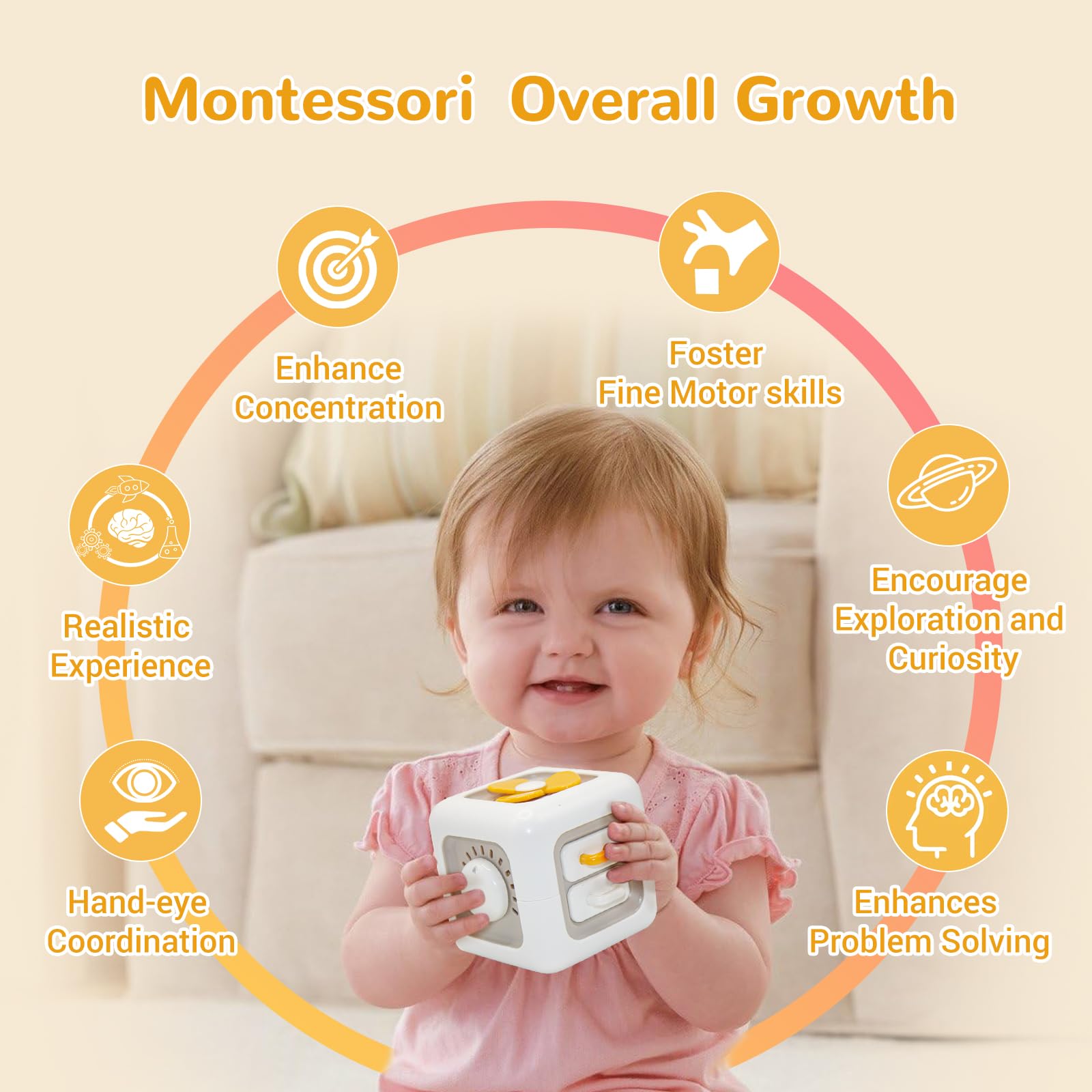Montessori Busy Cube Sensory Toys for Toddlers 1-3 Years Old - Fine Motor Skills Learning Toys, First Birthday Gift for Boys & Girls 12+ Months - Perfect for Travel, Airplane & Car Rides, Home Play & Early Childhood Development