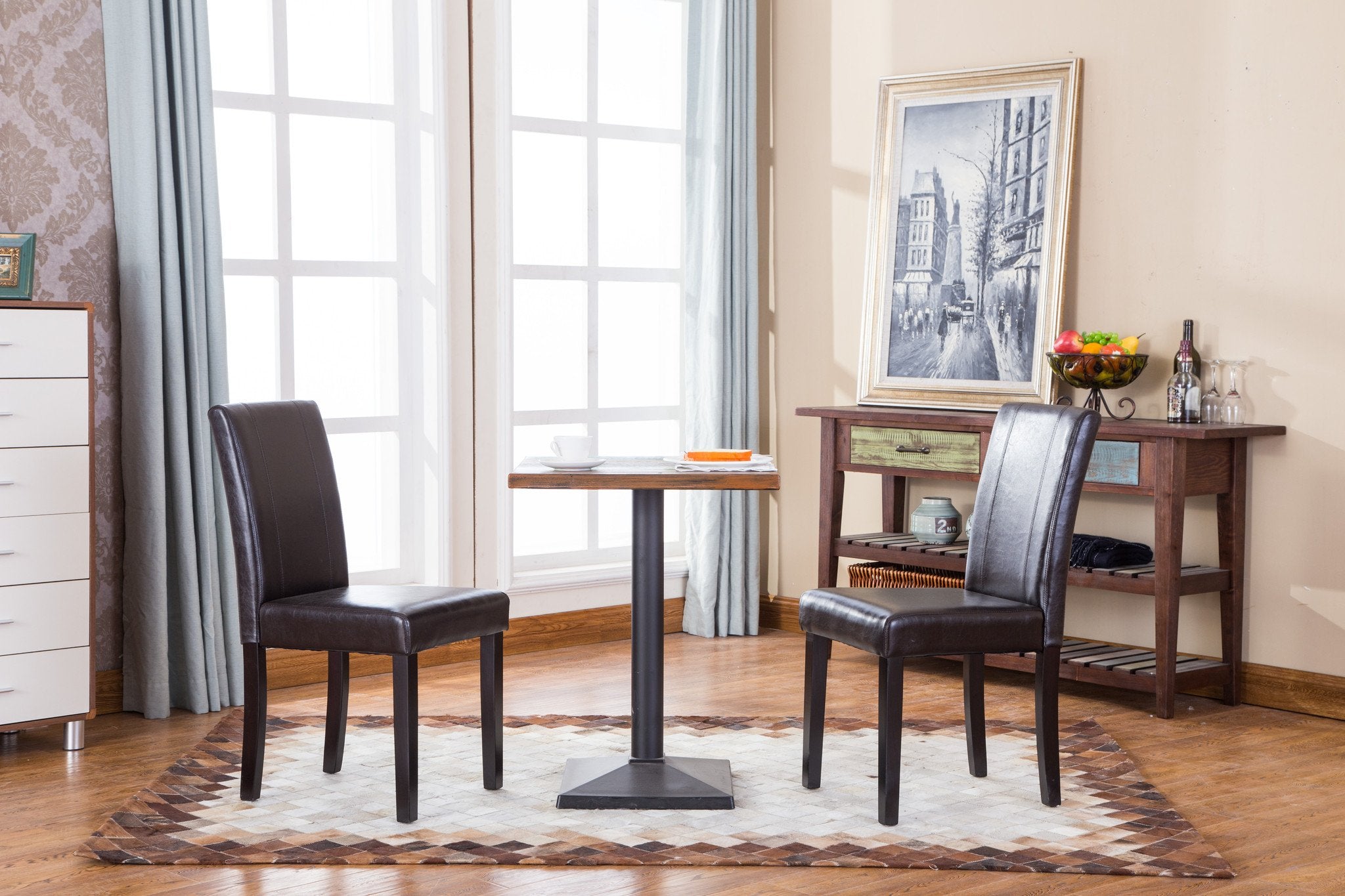 Roundhill Urban Style Solid Wood Faux Leather Parsons Dining Chairs - Set of 2, Brown - Modern Kitchen & Dining Room Furniture for Home, Restaurant, and Office Use