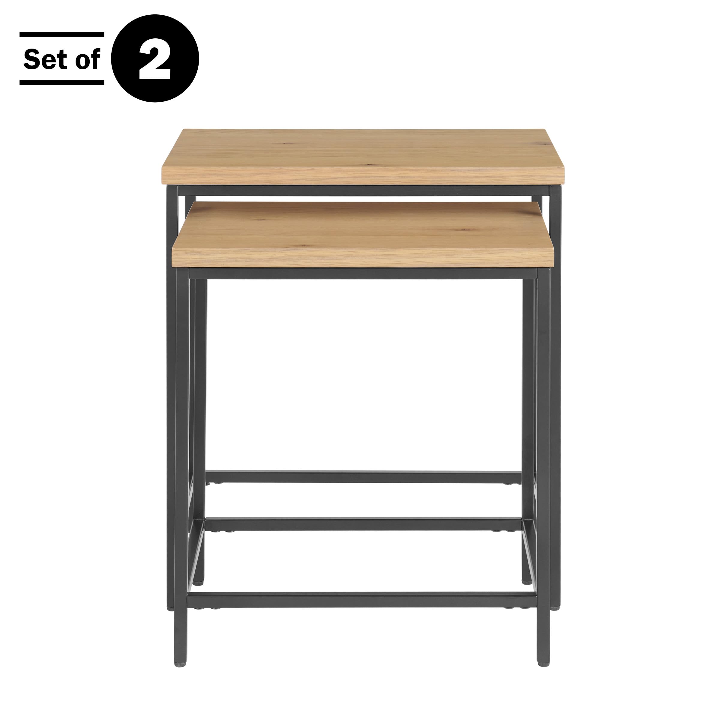 Lavish Home Nesting Side Tables - Set of 2 Modern End Tables with Wooden Tops & Metal Bases for Living Room, Bedroom or Home Office - Space Saving Accent Furniture (Oak) - Perfect for Small Spaces, Coffee Table Alternatives & Stylish Home Decor