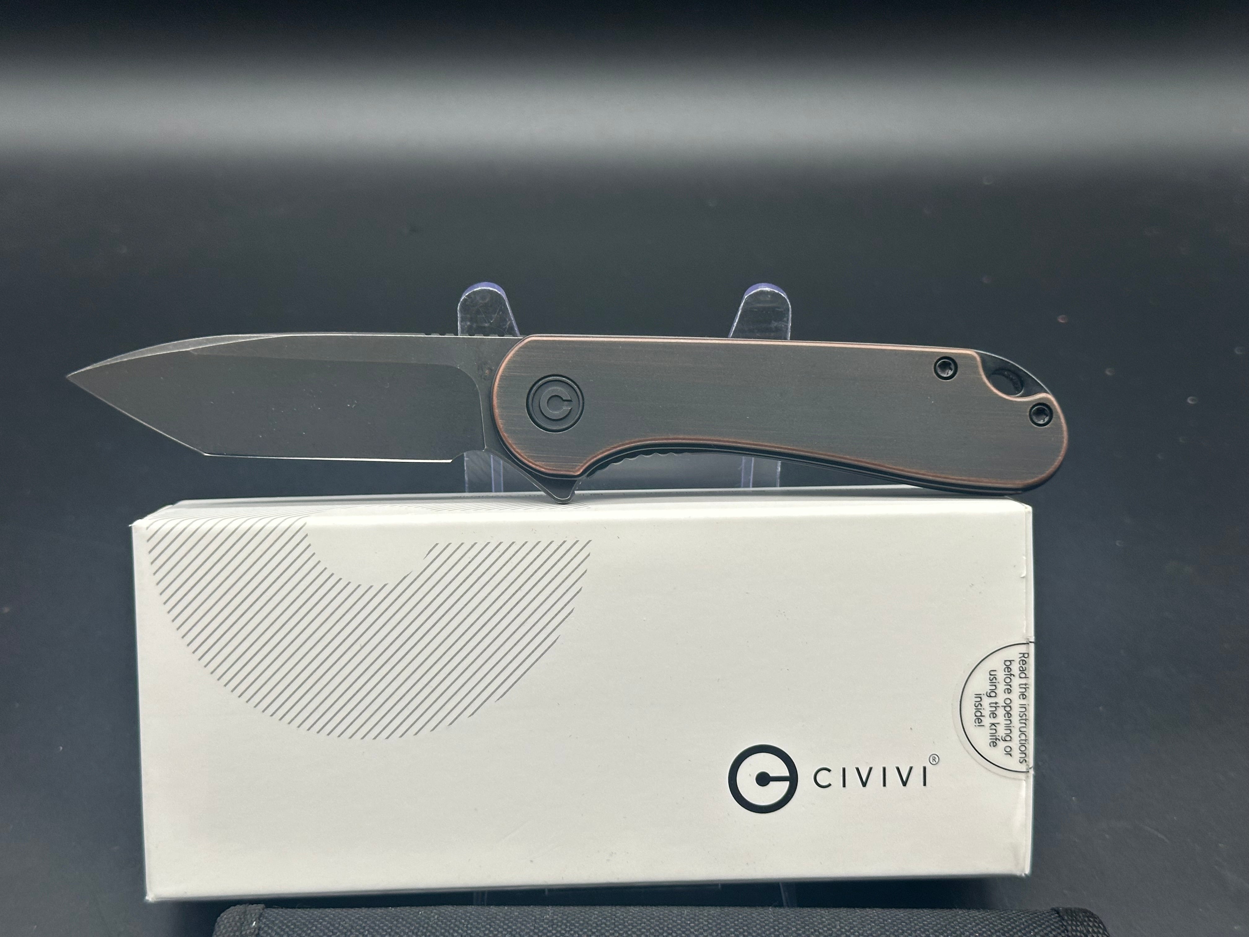 CIVIVI Elementum Folding Pocket Knife - Black Hand-Rubbed Copper Handle, EDC Knife for Camping, Hiking & Everyday Carry