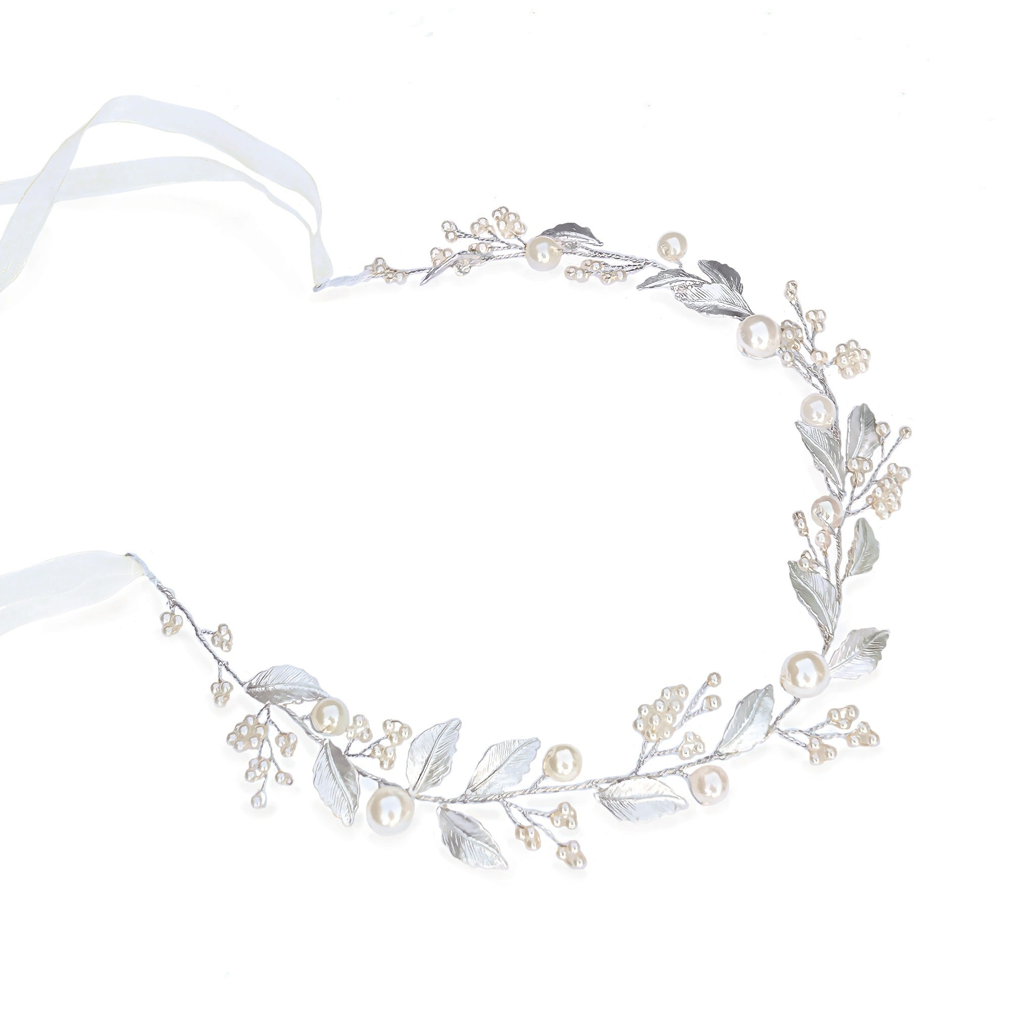 Skylark Crystal & Pearl Enamel Hair Vine - Silver Bridal Hair Accessory for Weddings, Prom & Special Occasions