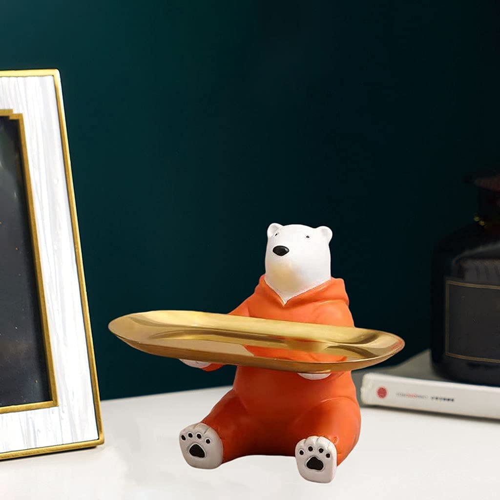 Nordic Style Bear Figurine Storage Tray - Seated Bear Statue Desk Organizer for Jewelry, Keys & Trinkets | Home, Office & School Desktop Decor & Storage Solution
