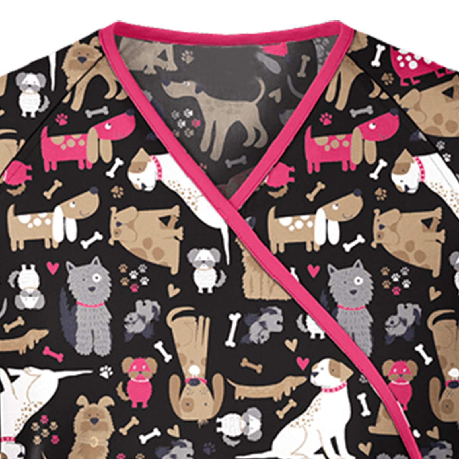 Cute Short Sleeve V-Neck Scrub Tops for Women - Printed Nursing Uniform Medical Shirt with Pockets | Comfortable Workwear for Nurses, Doctors & Healthcare Professionals