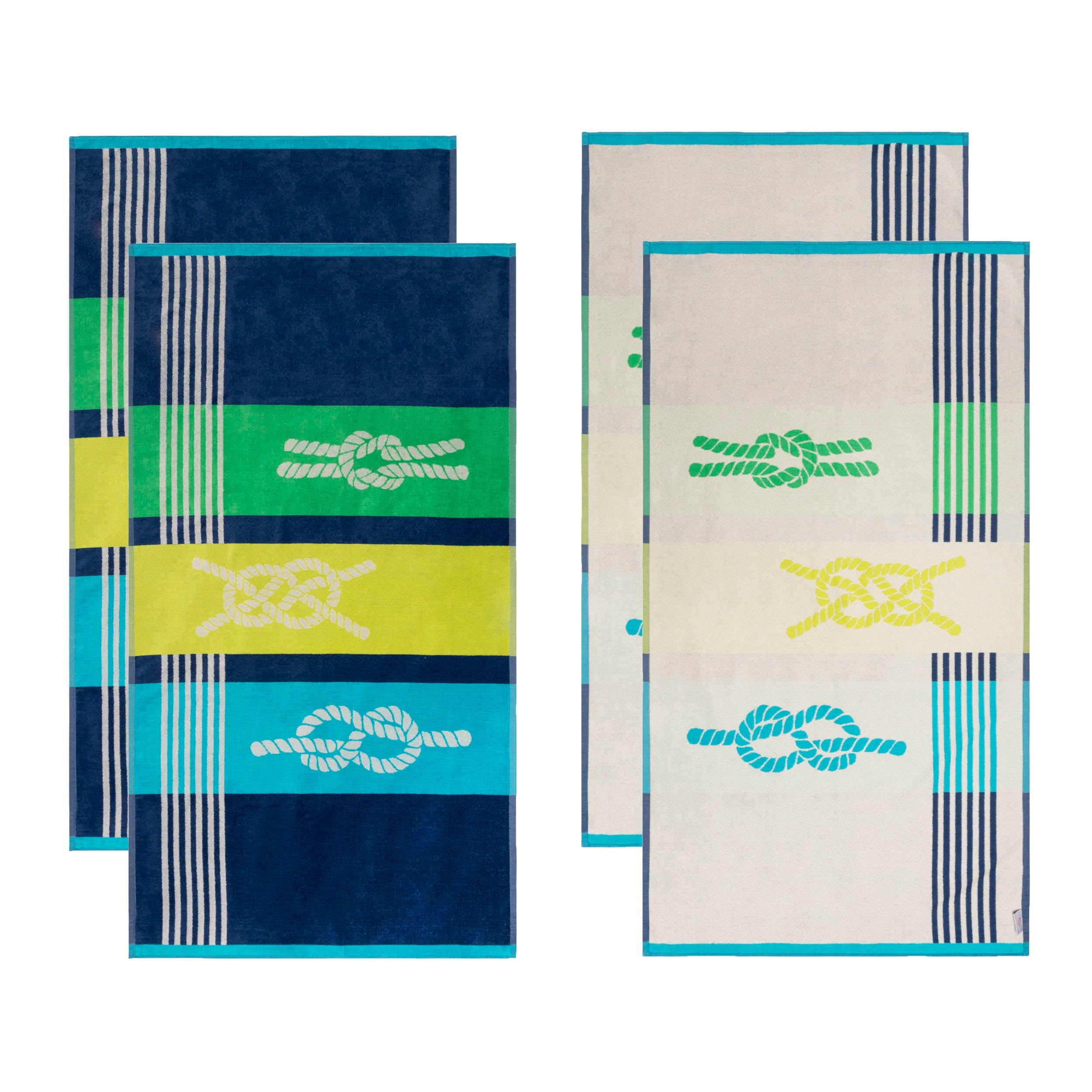 Premium 4-Piece Oversized Beach Towel Set - Soft, Absorbent & Quick-Dry for Pool, Beach, Yoga & Travel - Marine Knots Design