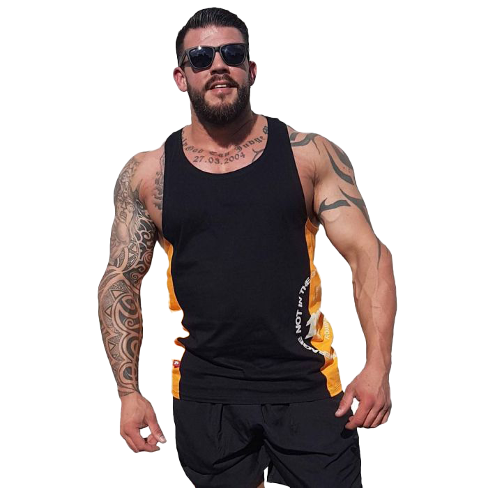 Brachial Tank Top for Squat Workouts - Black & Orange - Perfect for Gym, CrossFit & Weightlifting Training