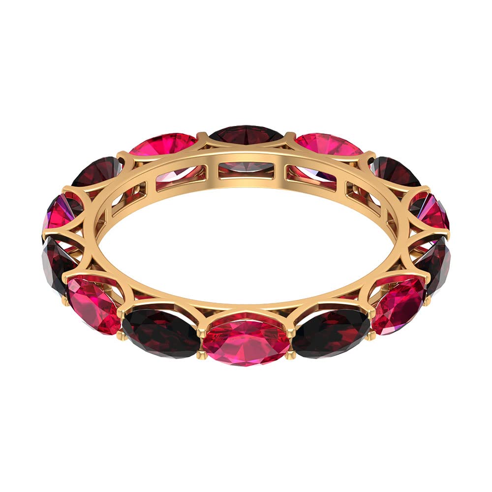2.45 Ct Ruby & Garnet Eternity Ring - 14K Solid Gold Wedding Band, July Birthstone Jewelry, Anniversary Gift for Wife, Floating Oval Design for Special Occasions