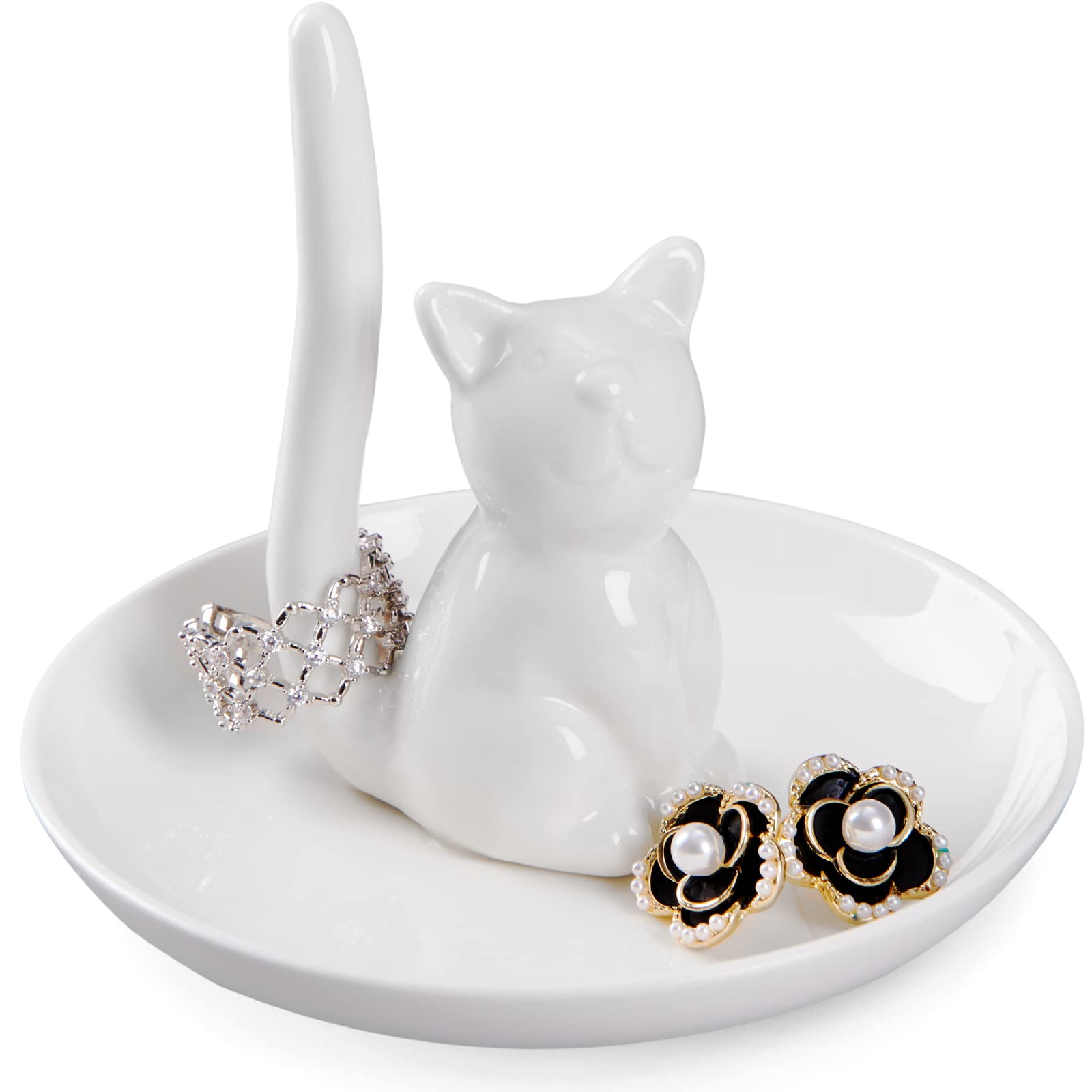 Cat Ring Holder Dish - Funny Cat Lover Gifts for Women, Cat Mom Jewelry Tray for Engagement & Wedding Rings, Unique Cat Lady Gifts for Birthday, Christmas, Valentine's Day | Perfect for Home Decor, Bathroom Counter, Nightstand & Gift Giving