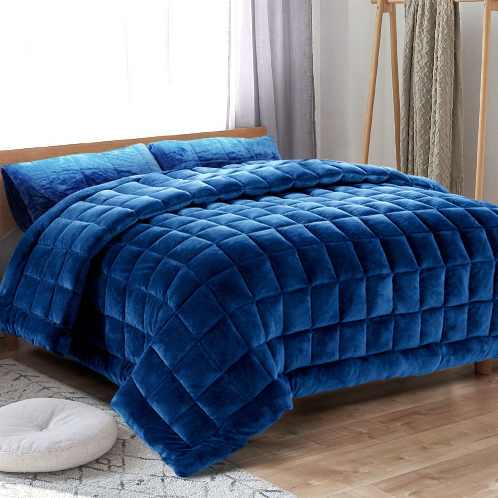 Luxury Faux Mink Quilted Comforter - Winter Weight Super King Size Teal Throw Blanket for Bed, Sofa & Guest Room - Soft & Warm Bedding Set
