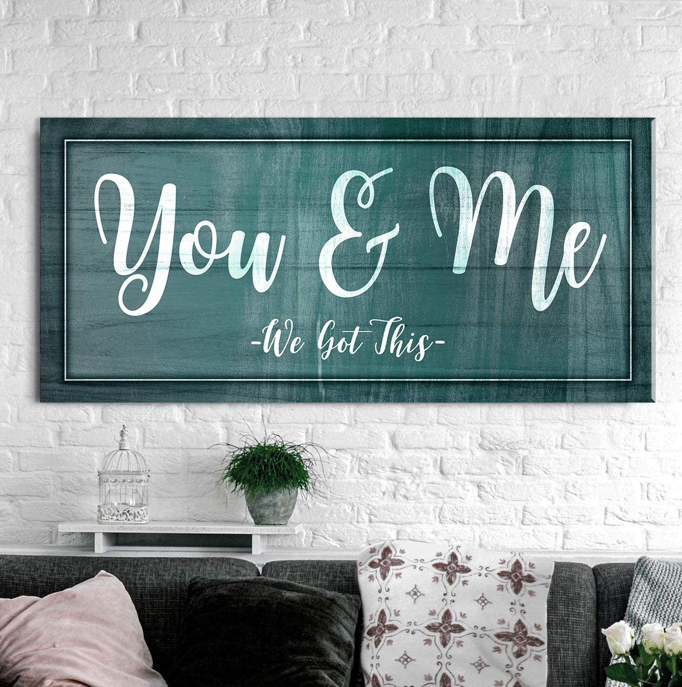 Rustic 'You & Me We Got This' Valentine Wall Art - Ready to Hang Couples Bedroom Decor (42x19, Teal) | Perfect for Romantic Bedrooms, Anniversary Gifts & Farmhouse Style Home Decor