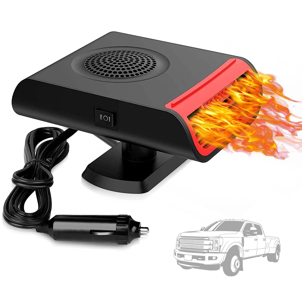 150W 12V Portable Car Heater & Defroster - Fast Warming Mini Heater for Winter, Plug into Cigarette Lighter - Ideal for Trucks, Vans & Road Trips in Cold Weather