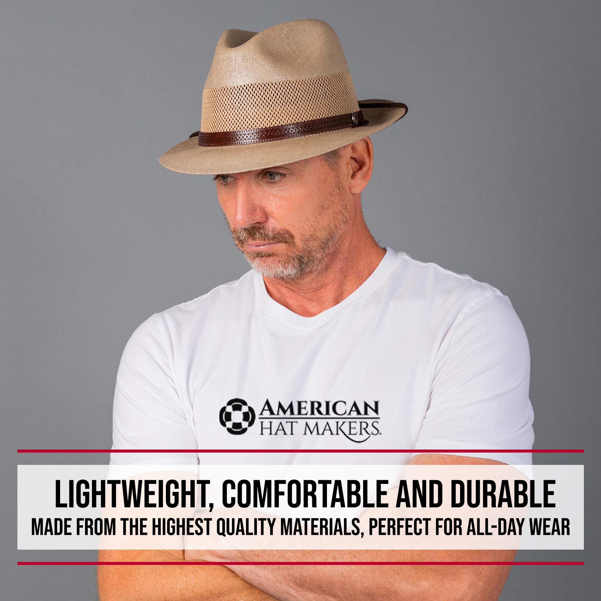 American Hat Makers Tuscany Straw Fedora Hat for Men & Women - Breathable Sun Hat for Outdoor Activities, Beach, Travel & Summer Fashion