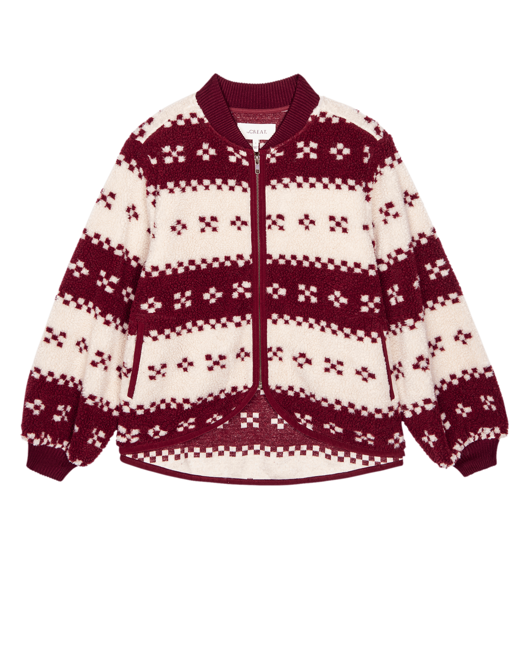 Premium Plush Bomber Jacket in Bordeaux Geo Pattern - Cozy & Stylish Outerwear for Men & Women | Perfect for Fall, Winter & Casual Outings