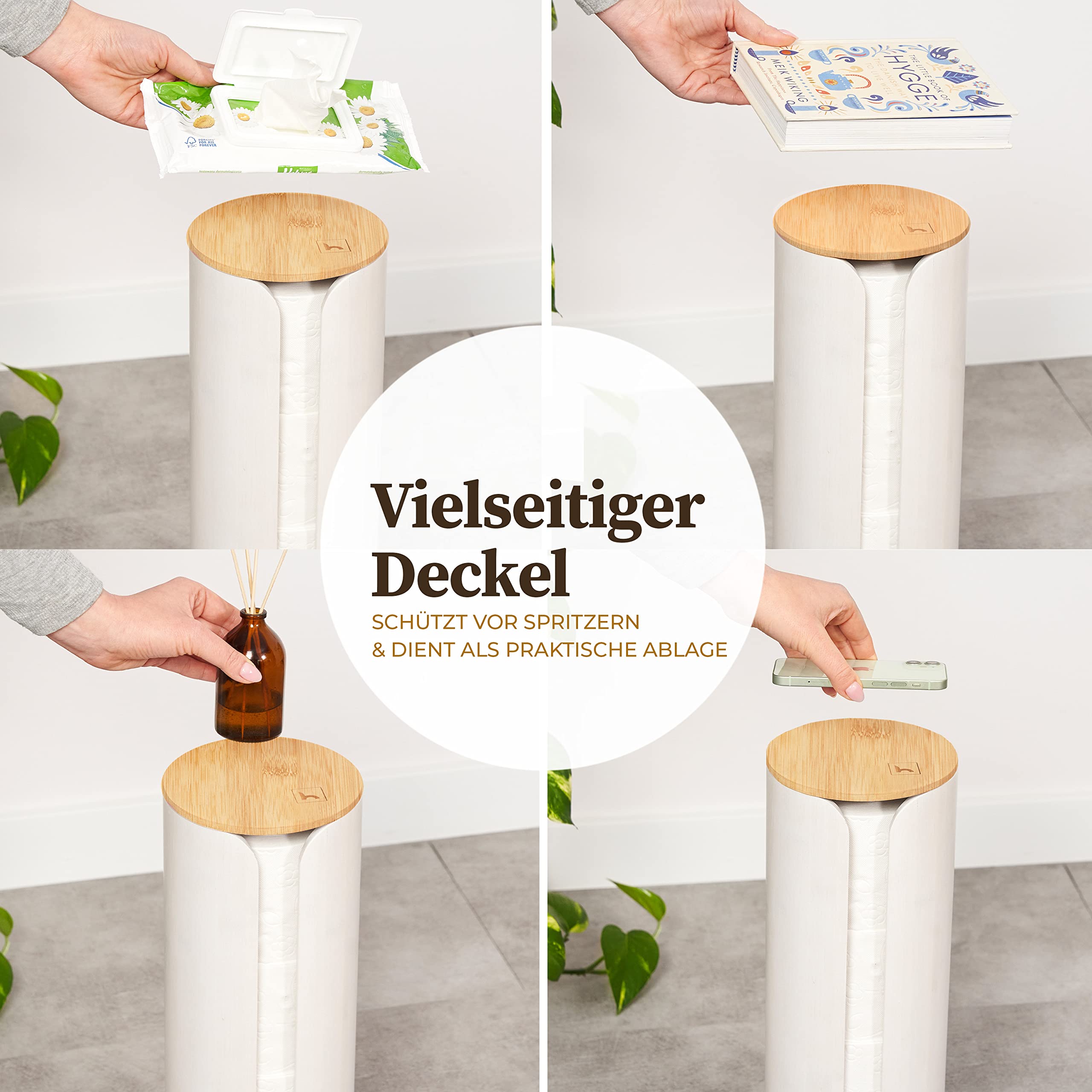 Hennez Bamboo Toilet Paper Holder with Lid - 4 Roll Storage Organizer - Natural Wood Bathroom Tissue Dispenser | Perfect for Bathroom, Vanity, and RV Organization