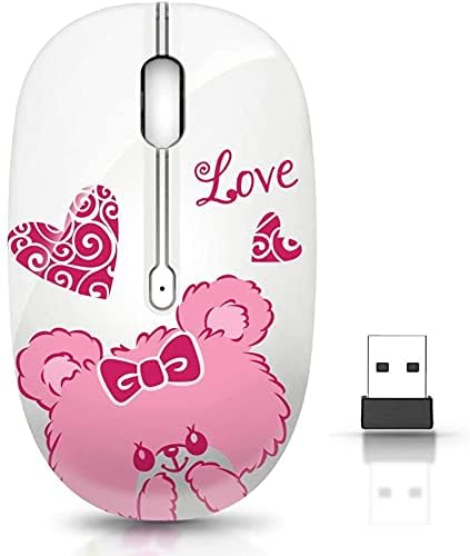 Wireless Mouse with Nano Receiver - Silent Click, Portable Optical Mouse for PC, Laptop, MacBook - Perfect for Office, Travel & Home Use (Bear Design)