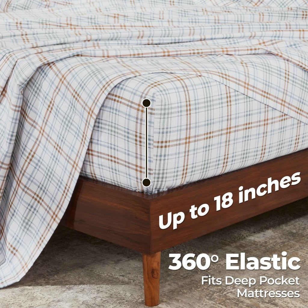 Soft Plaid Flannel Cotton Bed Sheet Set - Classic Farmhouse Style with Deep Pockets - Perfect for Cozy Winter Nights & Rustic Home Decor