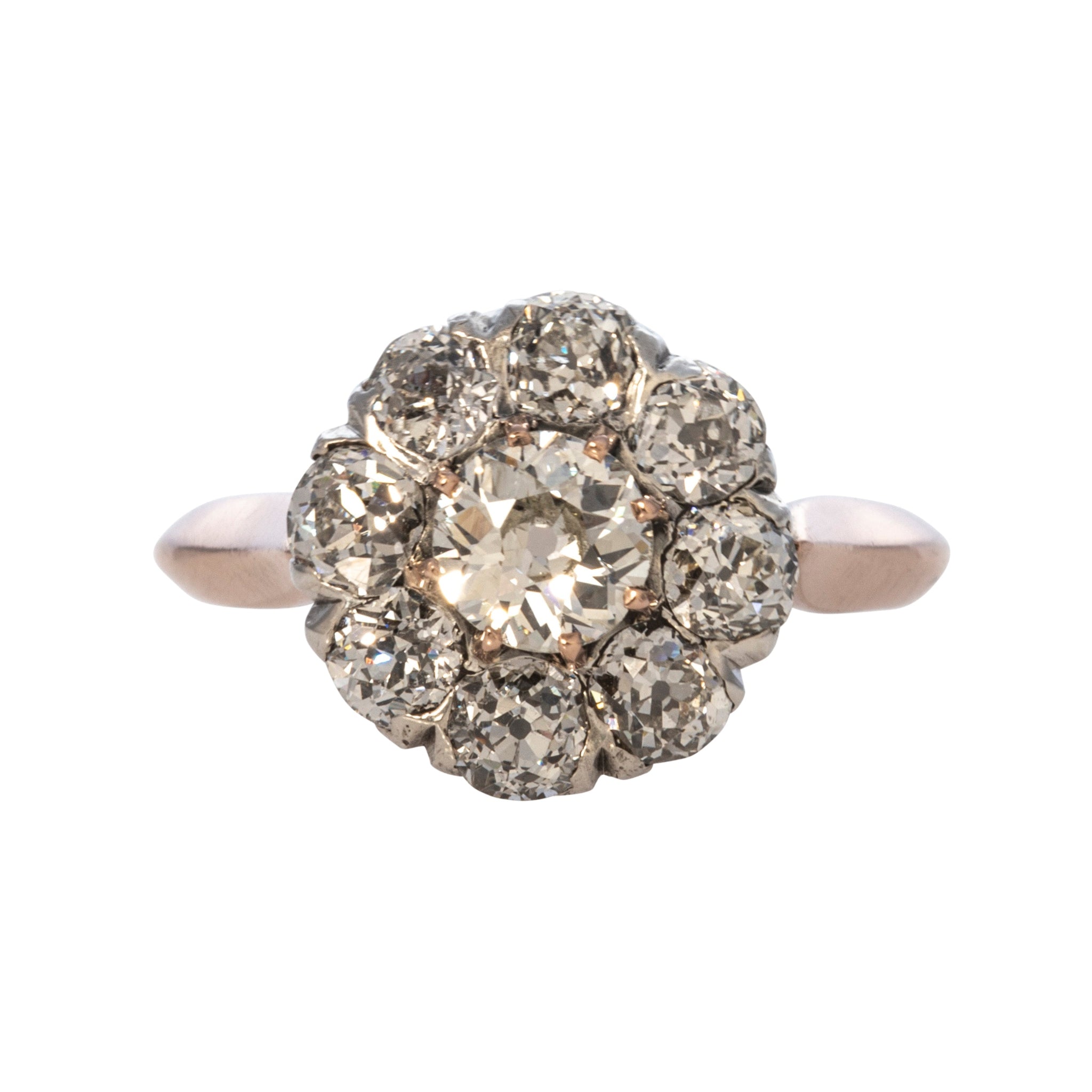 1.80ctw Victorian Old Mine Cut Diamond Cluster Ring in 14K Gold - Vintage Engagement Ring for Women, Perfect for Weddings & Anniversaries