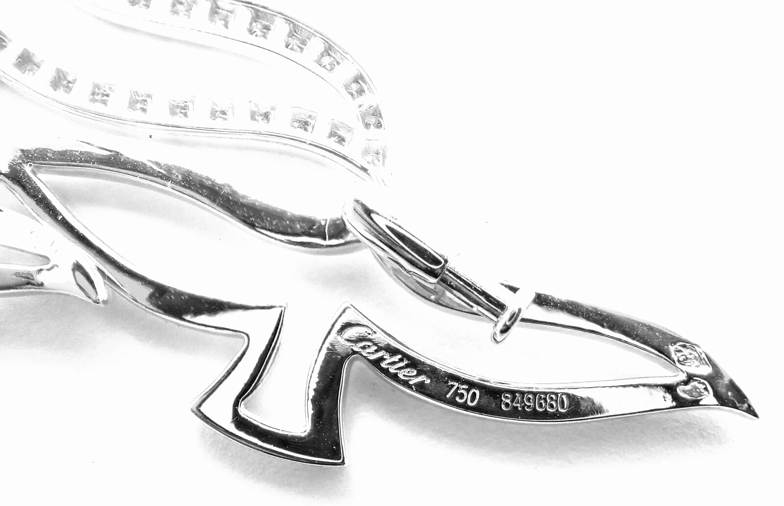 Authentic Cartier 18k White Gold Diamond Bird Pendant Pin Brooch - Luxury Jewelry Gift for Women, Perfect for Weddings & Special Occasions