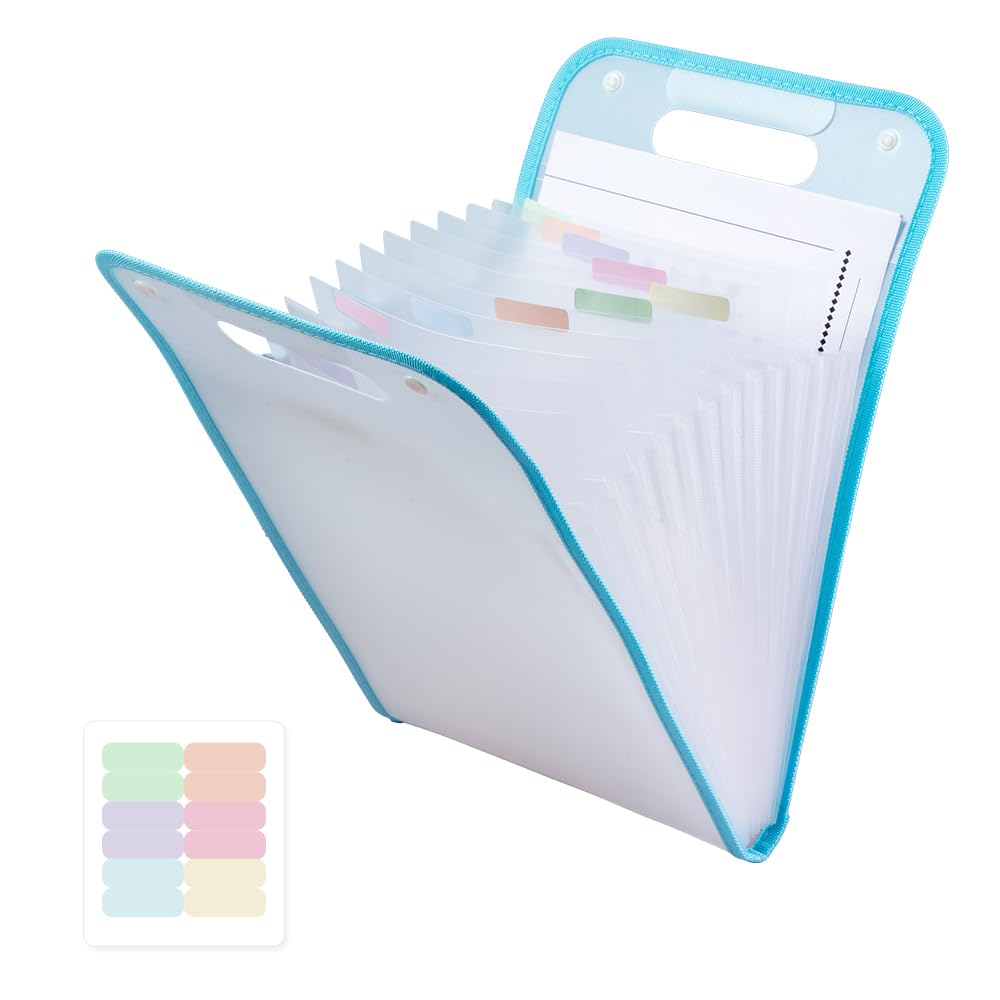 Expandable File Folder 13 Pockets - Waterproof Accordion Organizer with Labels for A4/Letter Size Documents | Portable Receipt & Paper Storage | Perfect for Office, School, Backpack & Home Organization (Blue)