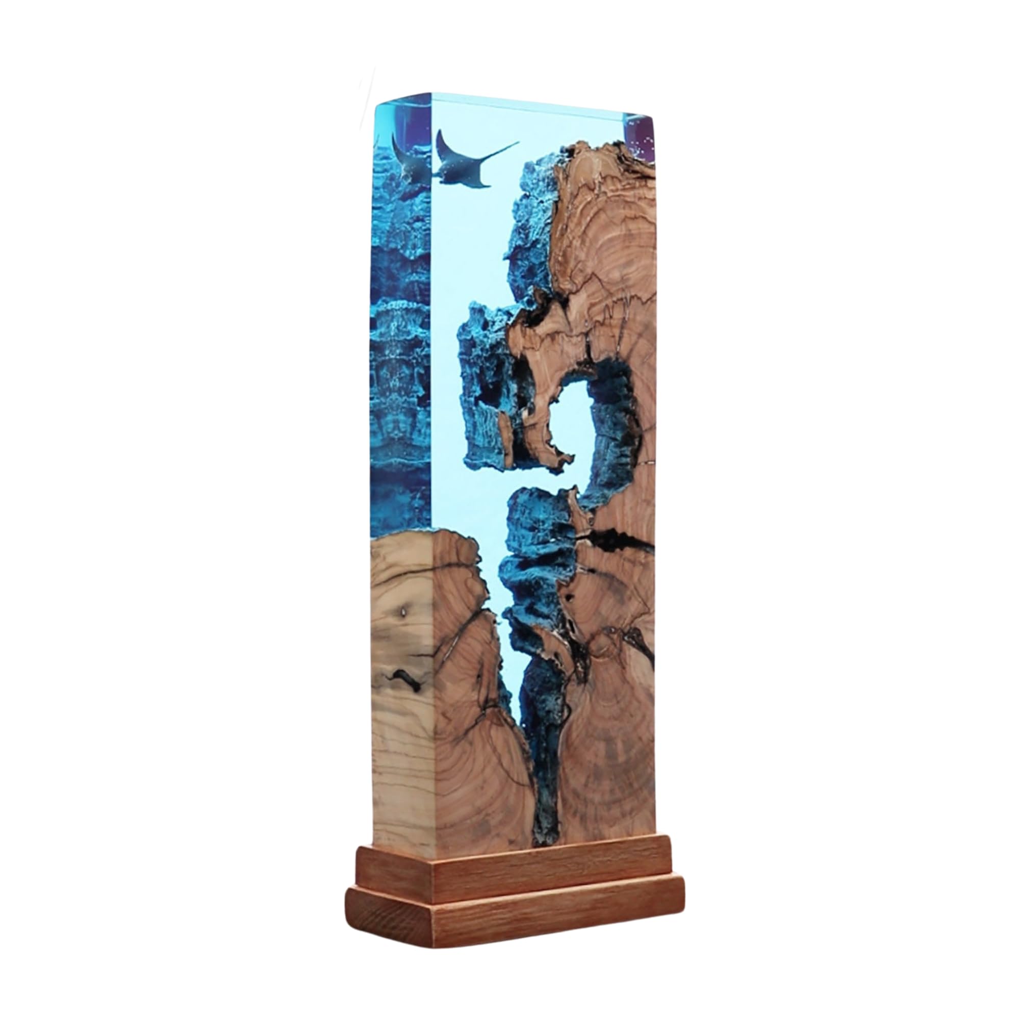 **Manta Ray Mystique Lamp - Ocean Themed Night Light, Resin Wood Table Lamp for Free Diving & Scuba Enthusiasts, Unique Home Decor Gift (12x6 Inch) - Perfect for Bedrooms, Living Rooms & Meditation Spaces**