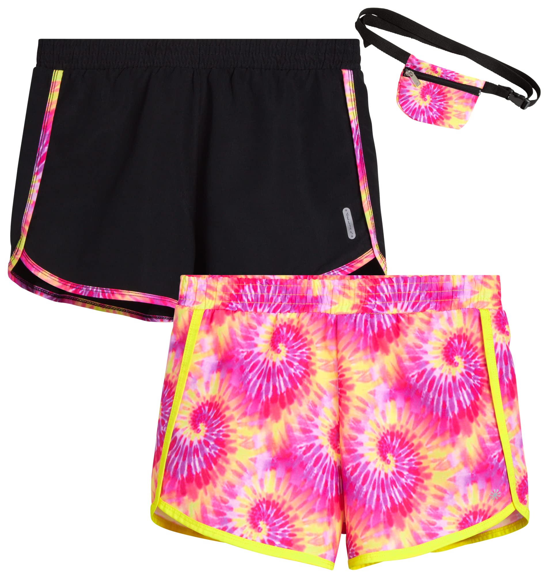 dELiA*s Girls' Active Shorts 2-Pack - Athletic Gym Running Shorts with Built-in Fanny Pack for Teens (Sizes 7-16) | Perfect for Sports, Workouts & Casual Wear
