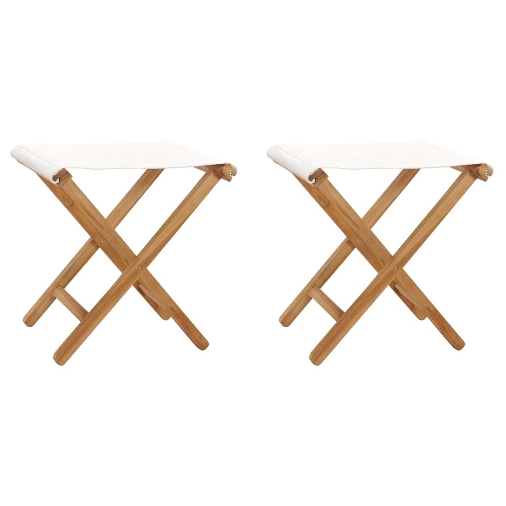 vidaXL Set of 2 Folding Chairs with Cream White Fabric Seats - Solid Teak Wood Outdoor Patio Furniture - Perfect for Garden, Poolside, and Backyard Relaxation