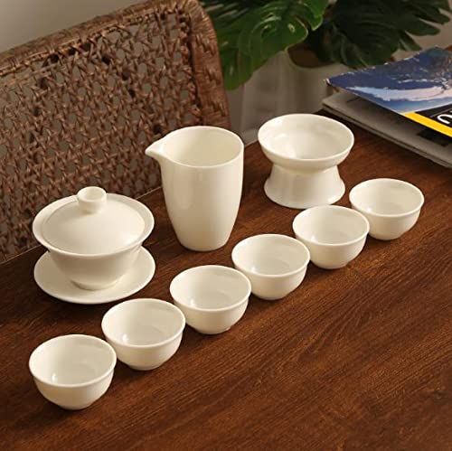 Premium White Porcelain Kung Fu Tea Set with Mutton Jade Ceramic - Elegant Gift Box for Home, Office & Business - Perfect for Tea Ceremonies, Meditation & Relaxation