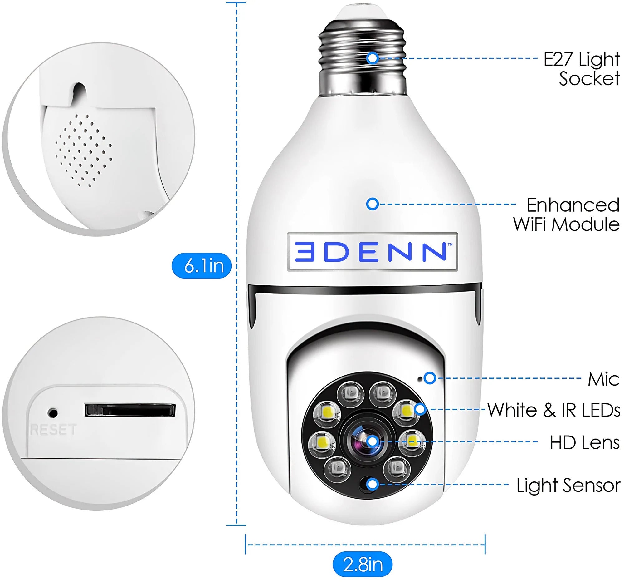 Edenn I Defend Camera - HD Security Camera with Night Vision, Motion Detection & Weatherproof Design for Home, Office & Outdoor Surveillance