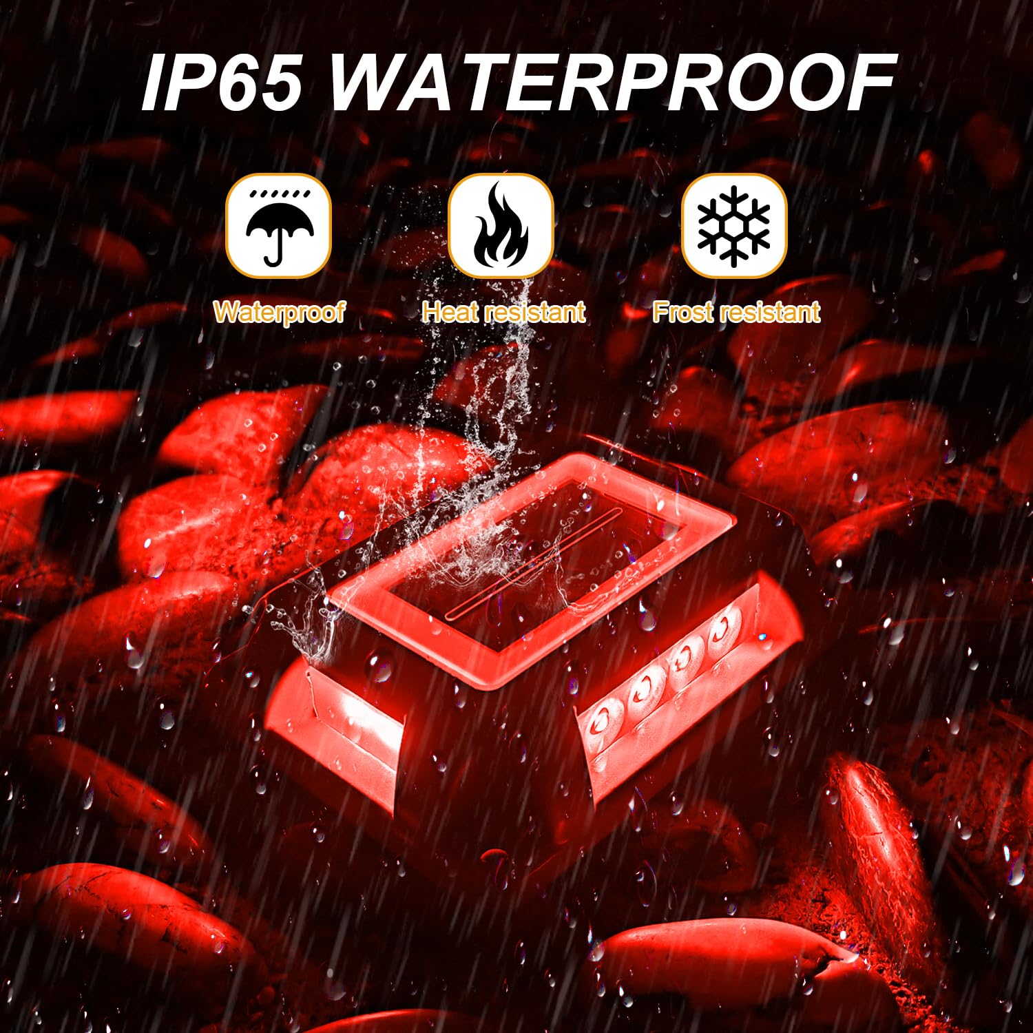 T-SUN Solar Deck Lights Outdoor 12 Pack - Waterproof Red LED Pathway Lights for Driveway, Garden, Walkway, Stairs, Dock & Marine Use - Perfect for Yard, Sidewalk and Landscape Lighting at Night